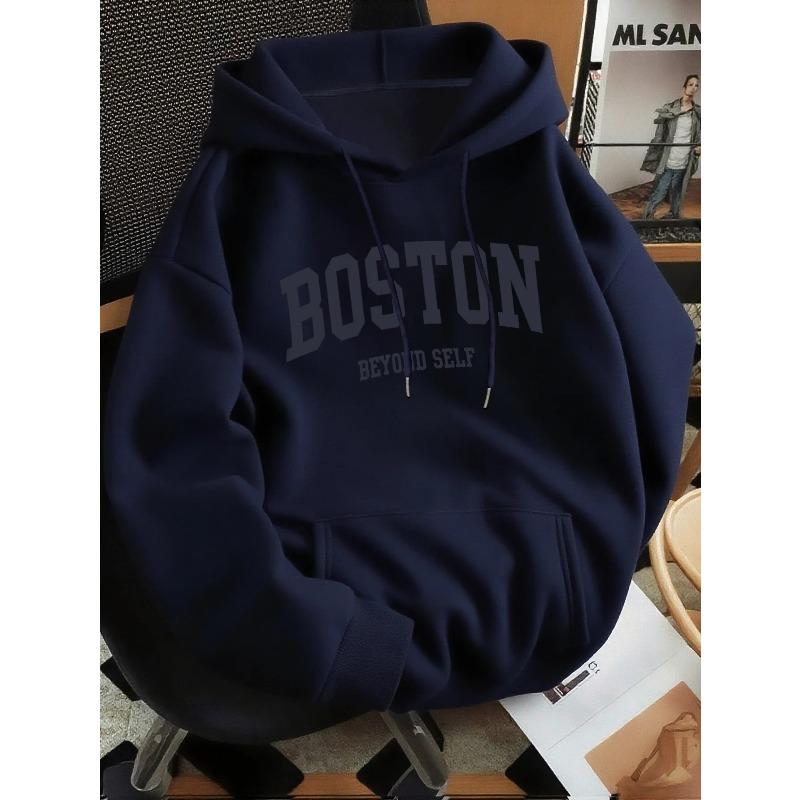 Autumn winter men's and women's solid color letter print high-end versatile retro hooded sweatshirt casual long sleeved pullover