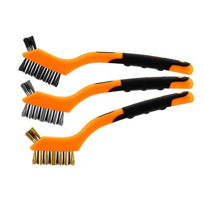 Wire Brushes Set of 3, 3x7 Rows (Brushes Made of Steel, Nylon and Brass Wire. Brush Profiled To Increase Cleaning Efficiency.)
