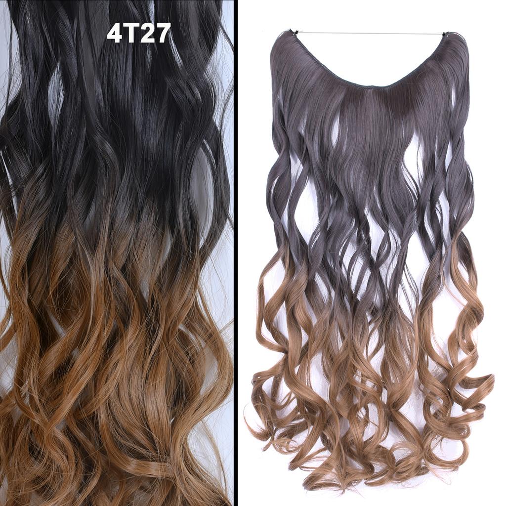 One Piece No Clips Hairpieces Ombre Color Elasticity Invisible Wire Fish Line Wavy Synthetic Hair Extension