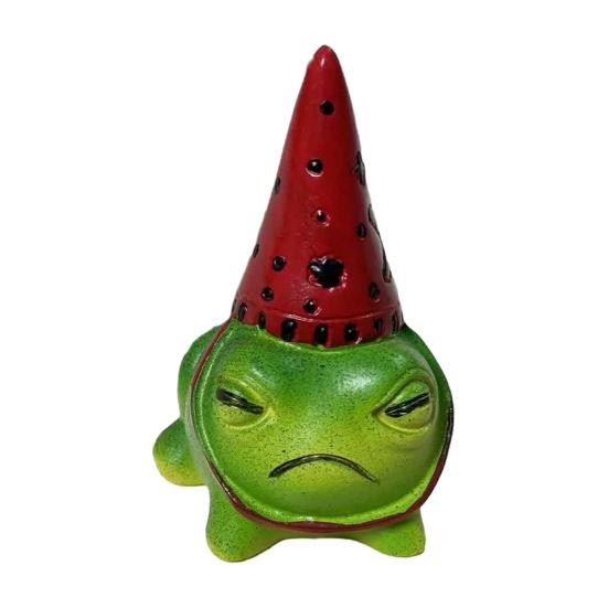 Cute Frog Resin Figurine with Party Hat Small Garden Animal Statue Mini Cartoon Frog Sculpture for Garden Yard Patio Desk Fantasy Home Decor