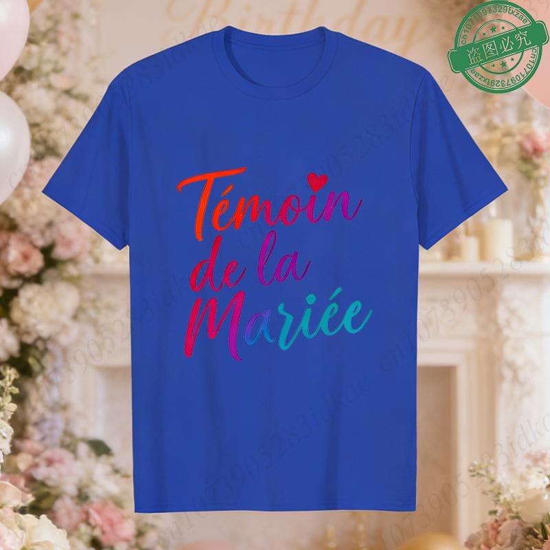 French Women Future Bride Team T-Shirts Colorful Heart Print Short Sleeve Tees for Bachelorette EVJF Party Bridal Wedding Squad