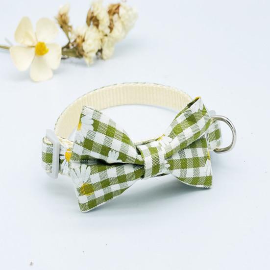 Cat Necklace Escapeproof Adjustable Fabric Adorable Bowknot Decor Pet Small Dog Plaid Collar