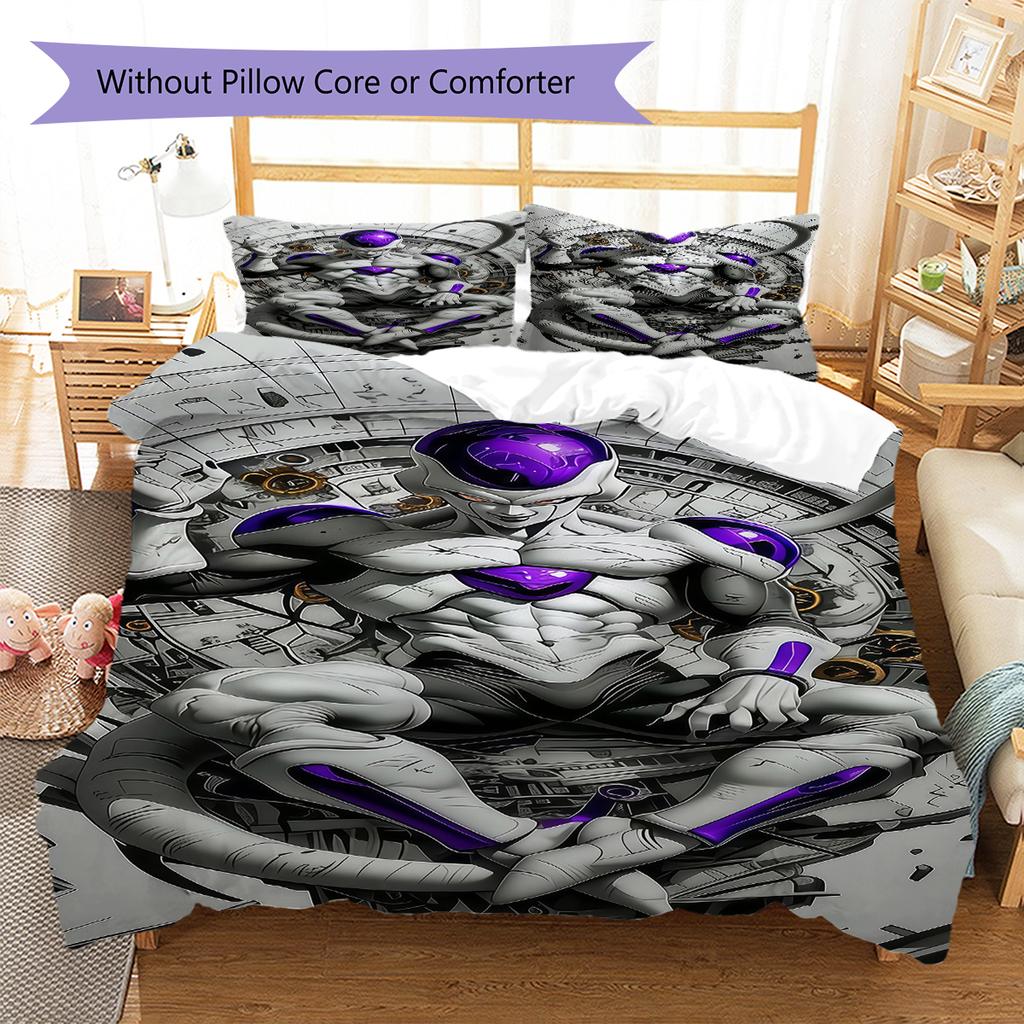 מצעים עם הדפס דרגון בול, סט שמיכה כיסוי שמיכה ציפית לציפית מתנת יום הולדת לבית (1 * כיסוי שמיכה + 2 * ציפות, ללא ליבה)