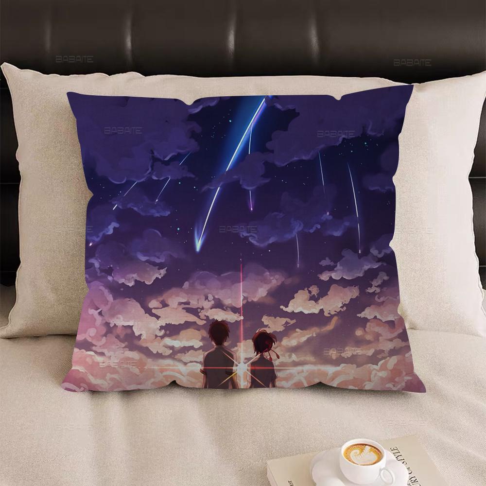 

Anime Your Name Pillow Covers Cartoon Sofa Decorative Home Double-sided Printing Short Plush Cute Cushion Cover 12x12Inch