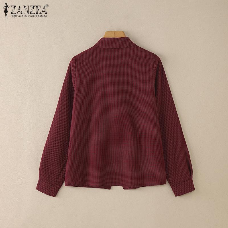 ZANZEA Women Turn Down Collar Long Sleeve Plaid Print Casual Blouse