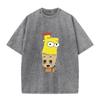 Mashup Cartoon Bart Simpson Print Vintage Washed T Shirt Black Casual Streetwear