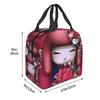 Custom Japanese Girl Sakura Kokeshi Doll Lunch Bag Men Women Warm Cooler Insulated Lunch Box for Kids School Children