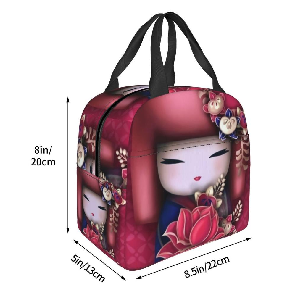 Custom Japanese Girl Sakura Kokeshi Doll Lunch Bag Men Women Warm Cooler Insulated Lunch Box for Kids School Children