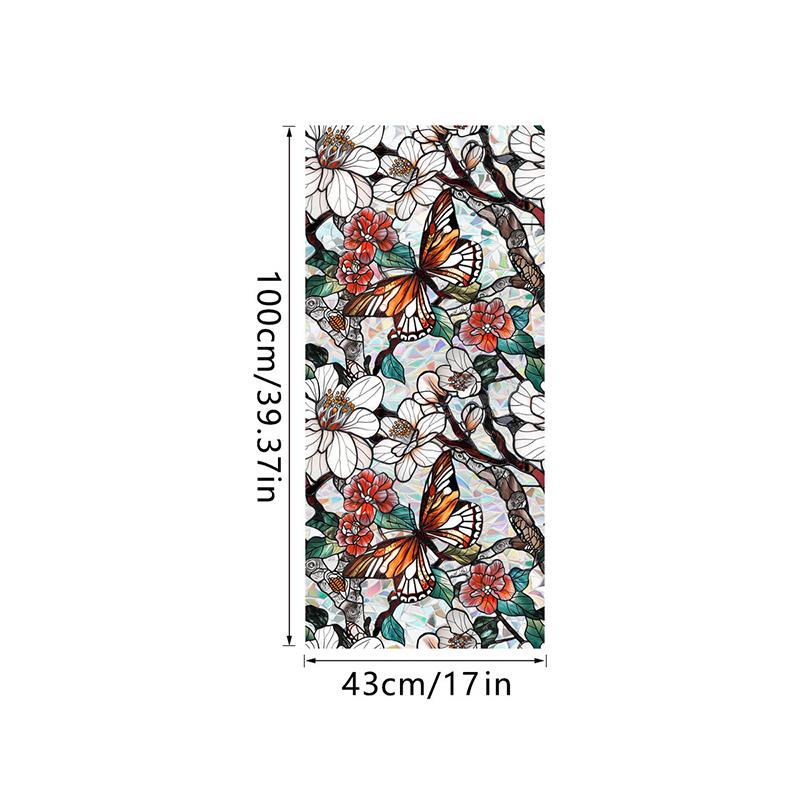 Window Film Static Cling Privacy Protection Stained Glass Film PVC Stained Colorful Plants Flowers Printed Home Decor Stickers