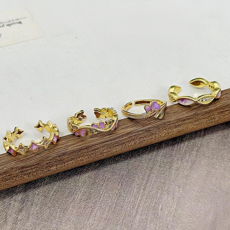 Court Style Retro Sweet Cool Colorful Enamel Drip Glaze Temperament Ring Female Flower Niche Ring