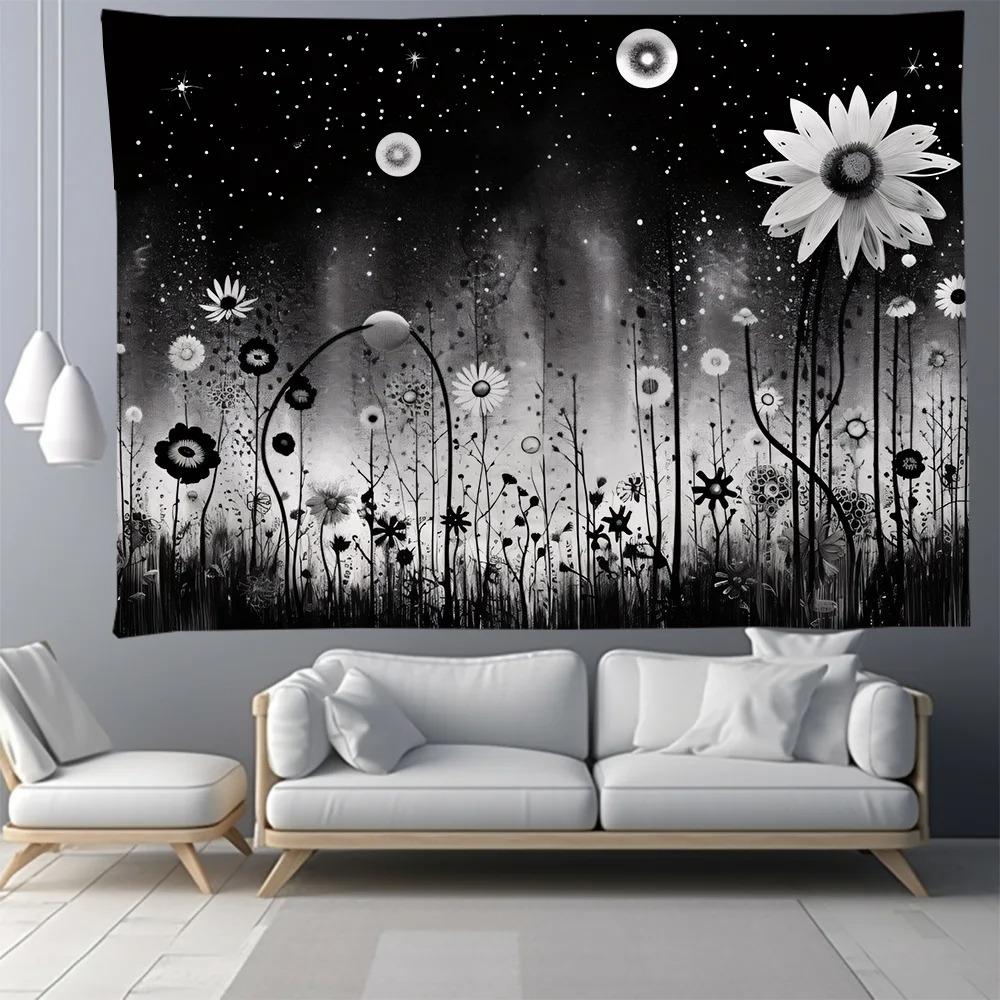Black and White Tree Floral Pattern Bedroom Living Room Tapestry Home Wall Decoration Tapestry