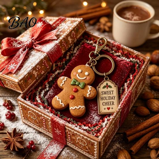 Holiday Keychain for Christmas with Gift Box, Cute Santa Claus Snowman Highland Cow Festive Accessories DIY Reindeer Bag Charm, Keyring Pendant, Gifts