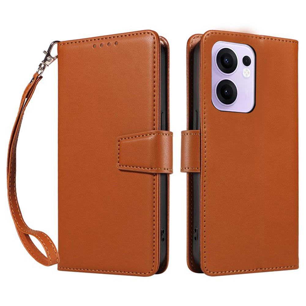 

For Oppo Reno13 F 5G Case RFID Blocking Leather Wallet Flip Phone Cover with Wrist Strap Light Brown