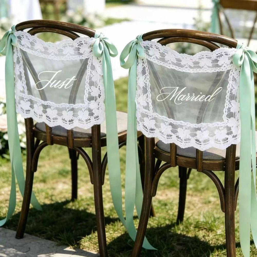 2PCS French Romantic Wedding Chair Back Lace Cover Reusable Creative Strap Chair Cover Multi Purpose Wedding Chair Decoration