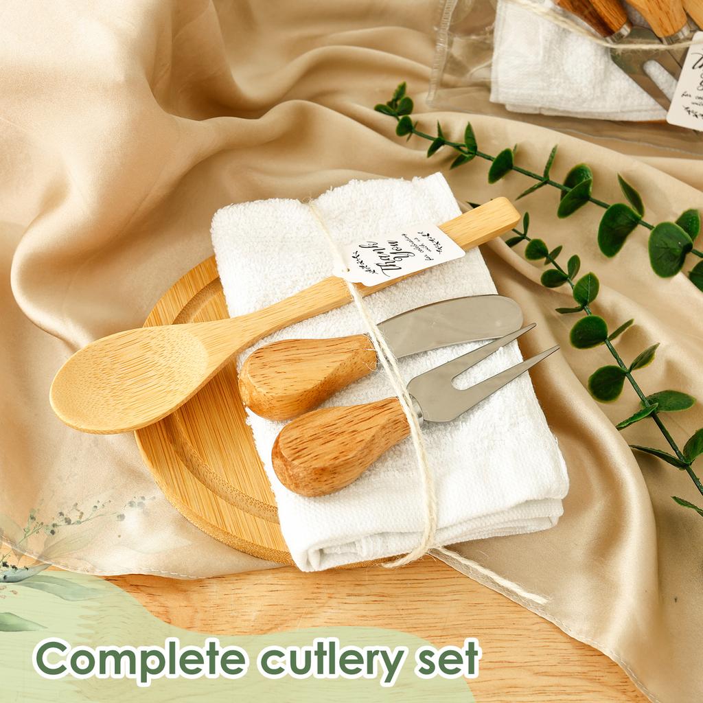 55Pcs Baby Shower Cheese Prizes for Game Winners Bamboo Cheese Board Spoon Fork Butter Spreaders Present Bags for Wedding Party