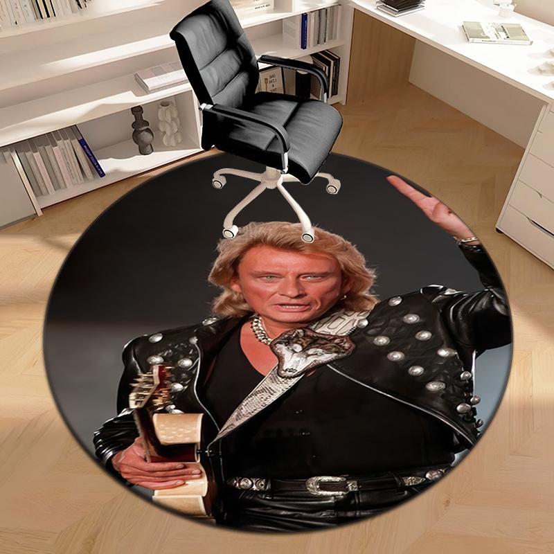 1pc Rock star Johnny Hallyday Round carpet Painted Printed circular carpet, home door mat, outdoor travel protection carpet