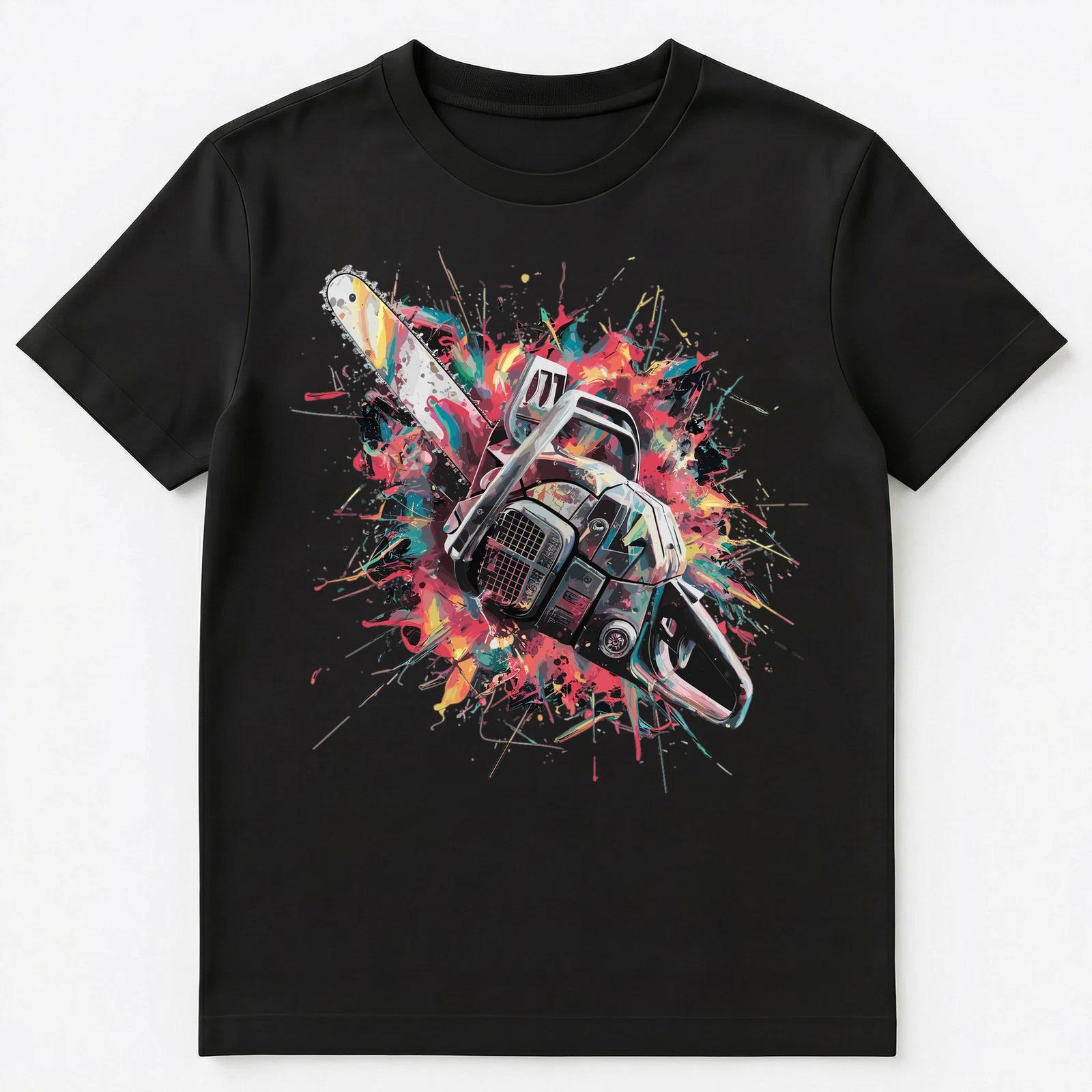 Colorful Paint Splash Chainsaw Art Graphic Unisex T-Shirt S