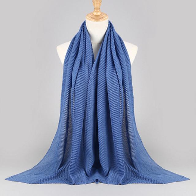 HongBiTu Frauen Reine Farbe Schal Wrap Schal Stola Falten Streifen Hals Wraps Islam Muslim WJ005
