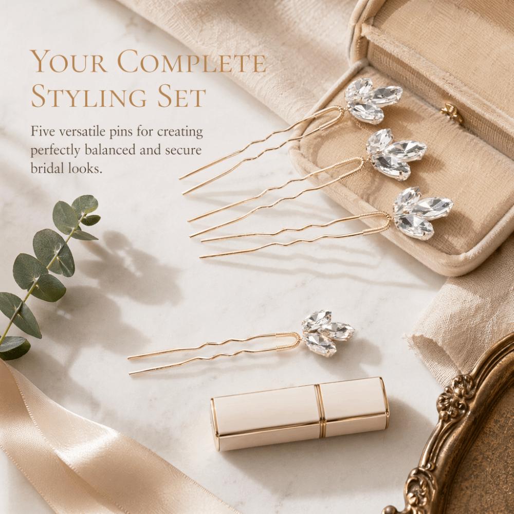 5pcs White Gold Rhinestone Hair Pins Rhinestone Design Bridal Hair Clips  For Women Girls