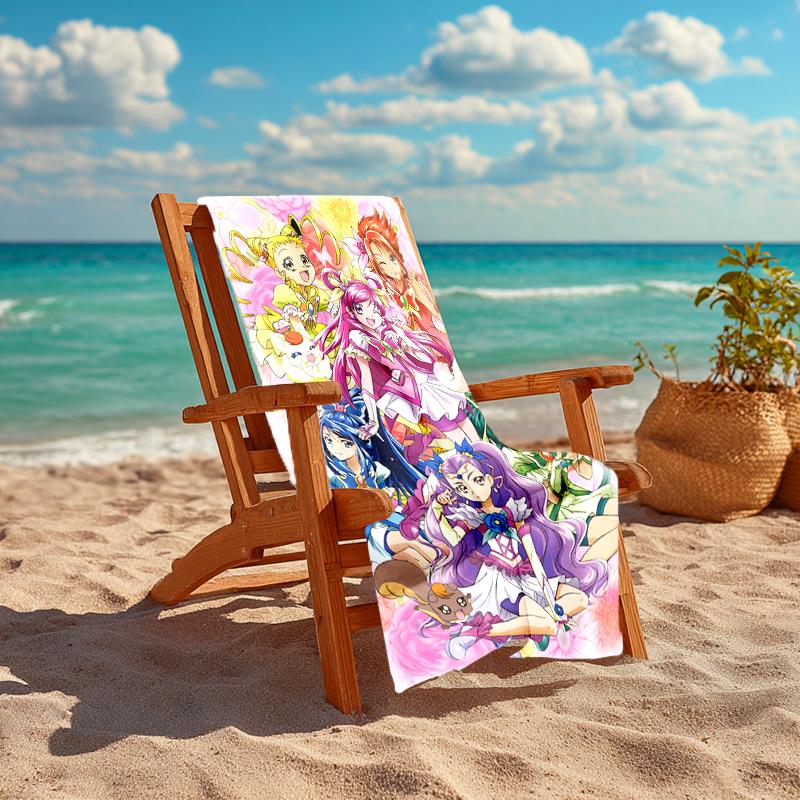 1pc Pretty Cure2 Beach Towel, Comfortable and Thick, and Swimming/Bath/Picnic/Camping Towel, Suitable for Seaside Beaches