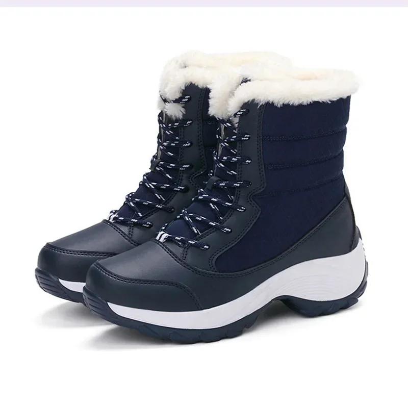 Women's Waterproof Platform Boots Winter Outdoor Warm Snow Boots Plush Over The Knee Luxury Brand Ankle Boots Short Hair Boots