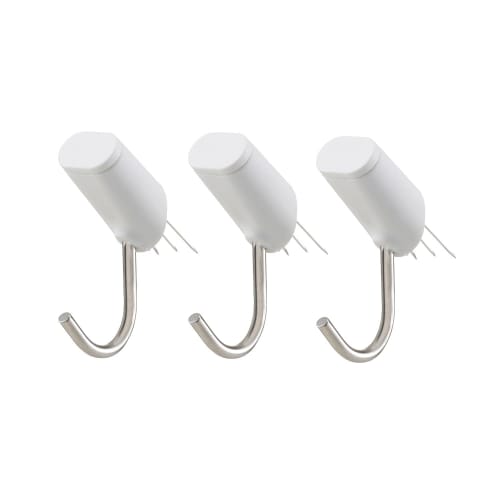 LEC Inconspicuous Pin Hooks, Pack of 3, 2kg Weight Capacity, White
