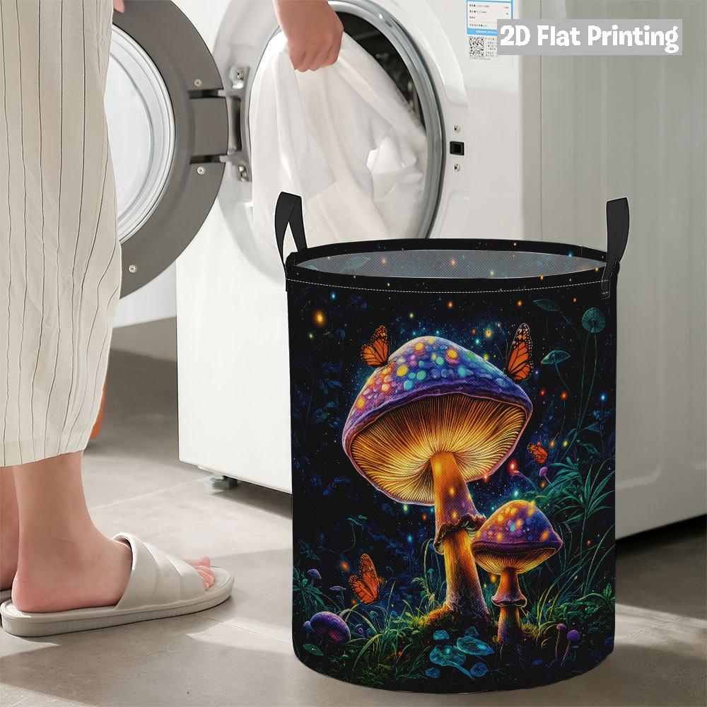 Collapsible Laundry Basket Large Round Waterproof Fabric Hamper Dirty Clothes Storage Bin Toy Organizer with Handles