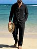 Men's Spring Autumn Linen Suit: Long Sleeve Loose Casual Shirt & Straight Leg Pants