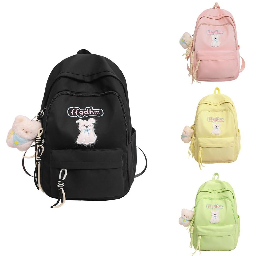 Unisex Canvas Backpack With Dog And Letter Embroidery Design For School And Travel