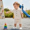 Casual Toddler Baby Boys 2 Piece Outfits Summer Short Sleeve Turn Down Collar Solid Color Tops and Shorts Set