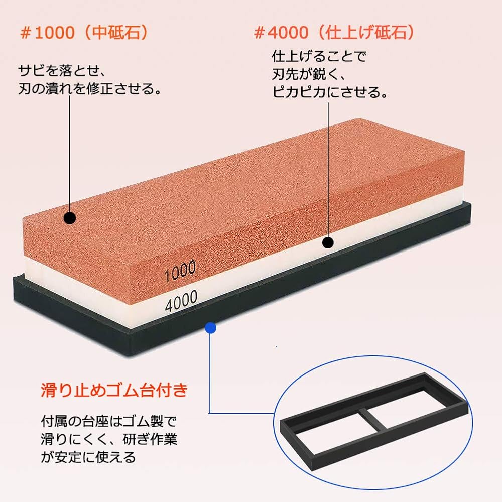 Double-sided whetstone, knife sharpener, both stainless steel, with rubber stand, with Japanese i...