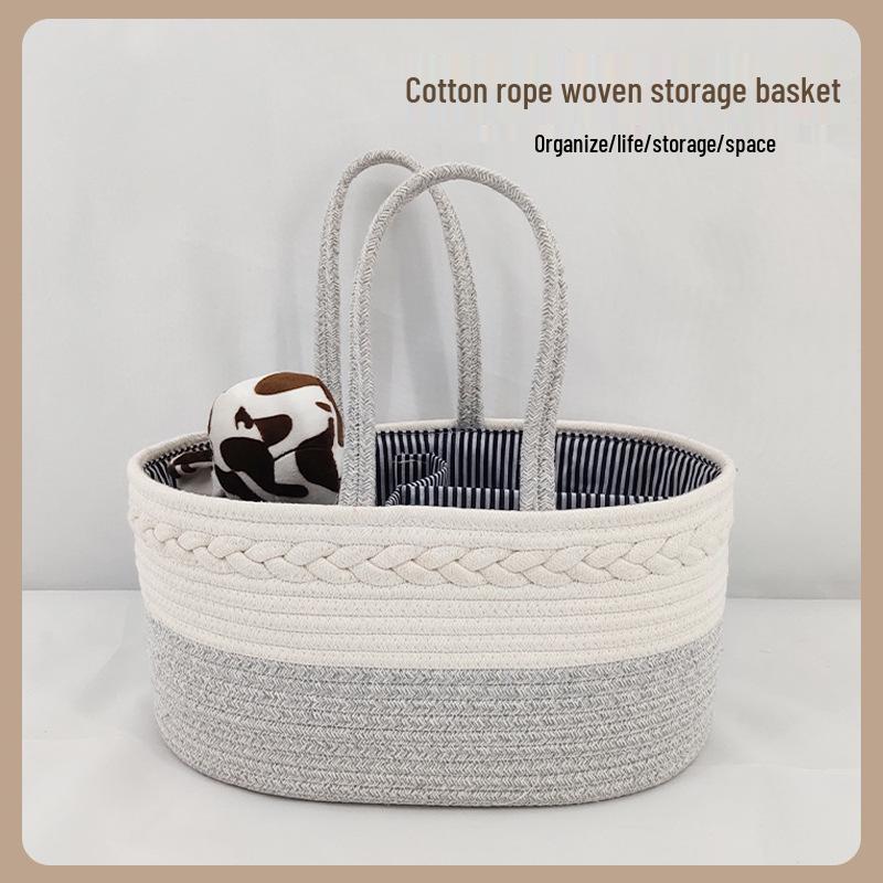 Cotton Rope Woven Baby Diaper & Toy Storage Basket - Detachable, Handheld