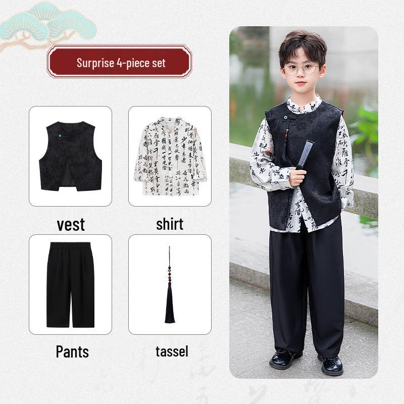 Boys' Chinese-Style Hanfu Set: Tang Suit Vest for Summer Performance