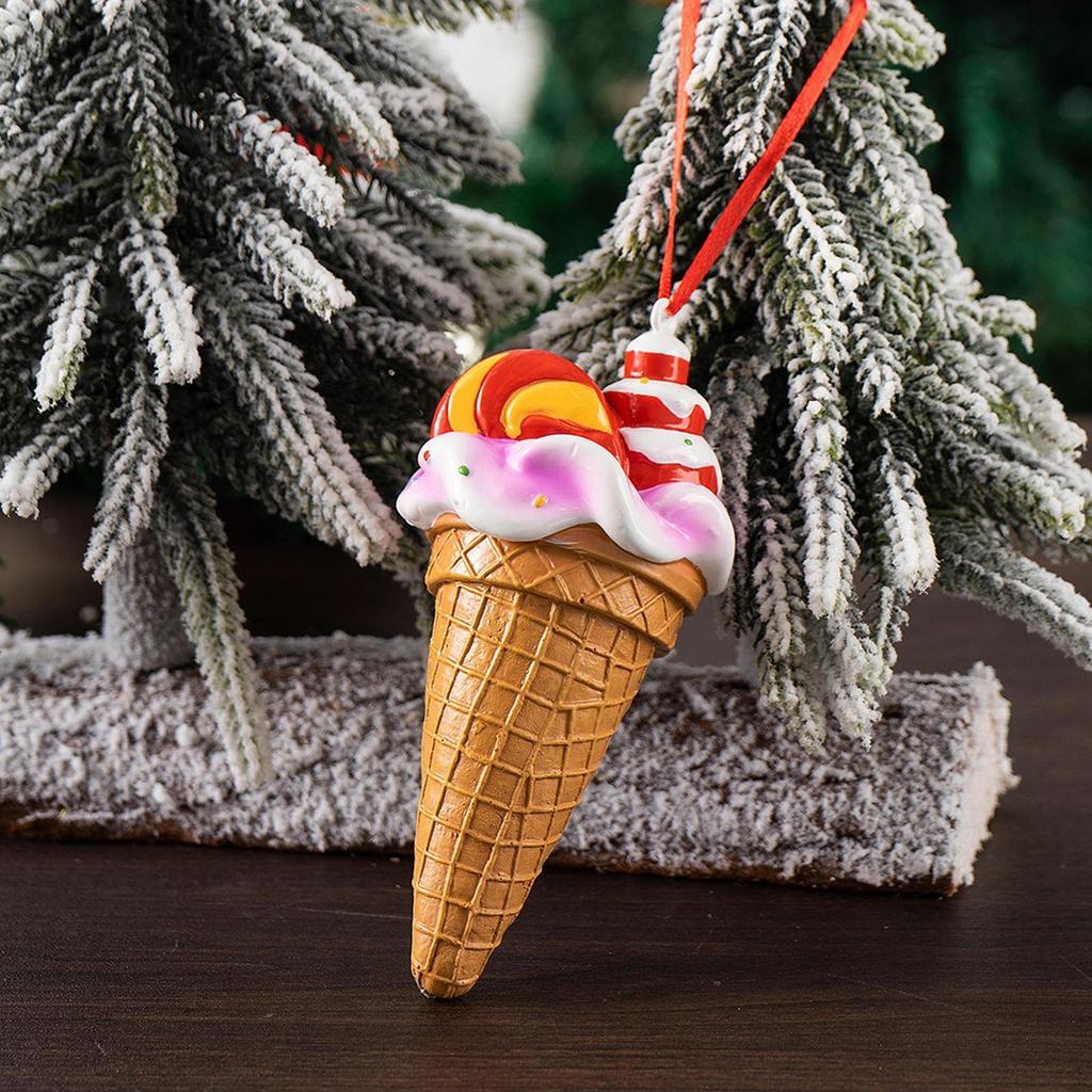 Ice Cream Cone Ornament Christmas Pendant Photo Prop Collectible Dessert Decor for Indoor, Outdoor,