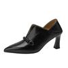Fashion deep mouth temperament high heels women's autumn 2025 new thick heel soft leather professional commuting versatile retro single shoes