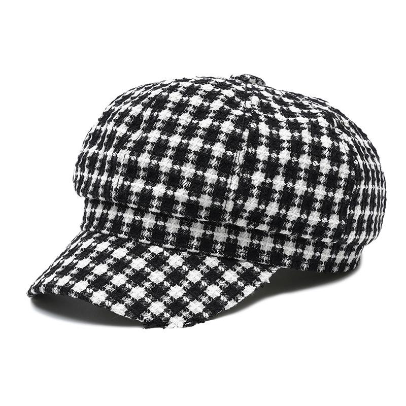 

Осенне-зимняя женская восьмиугольная кепка, винтажный клетчатый берет, теплая шерстяная кепка для улицы, кепка художника темно-серого