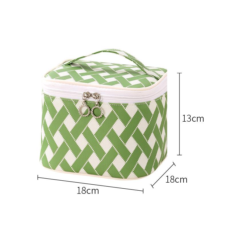 Grid Portable Stylish Pattern Cosmetic Bag Large Capacity Travel Makeup Storage
