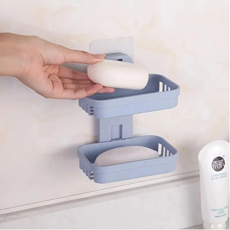 

1 set of multifunctional double-layer soap box in blue, made of plastic material, suitable for household bathrooms