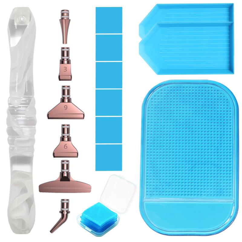 Harz Diamantmalerei Stift Set mit 6 austauschbaren Metallspitzen 6 Wachsblöcken 2 Sortierschalen und Bohrmatte für 5D Diamantmalerei Bastelbedarf