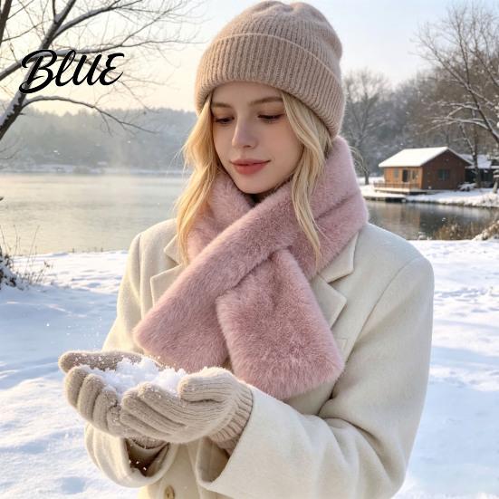 Doppelseitiger Samt-Nackenschal Damen Kunstpelzschal Winter für Kaltes Wetter Kurzer Kragenschal Weich Kreuzschnalle Thermoschal & Nicht sperrig,