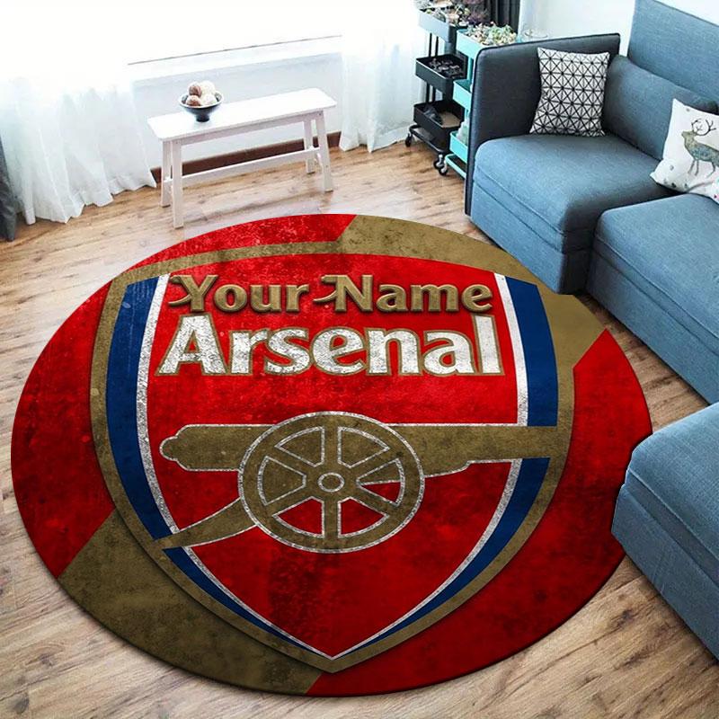 Arsenal F Custom Name Round Area Rug,Carpet Rug for Living Room Bedroom Sofa Playroom Decor,Non-slip Floor Mat
