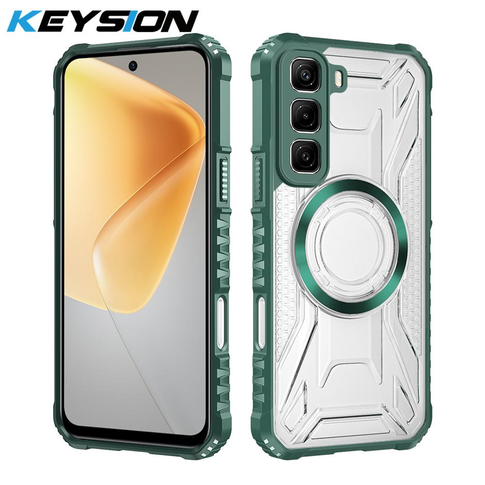 KEYSION Transparent Magnetic Case for Infinix Hot 50 4G Silicone+PC Heavy Duty Shockproof Phone Cover for Infinix Hot 50 Pro+ 4G