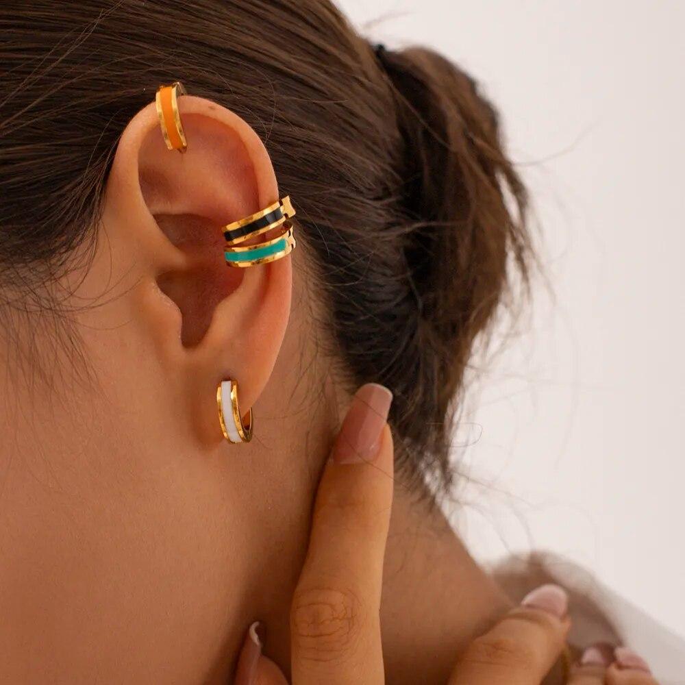 Colorful Enamel Stainless Steel Round Studs Earrings 2023 Stylish Charm Fashion Jewelry Women