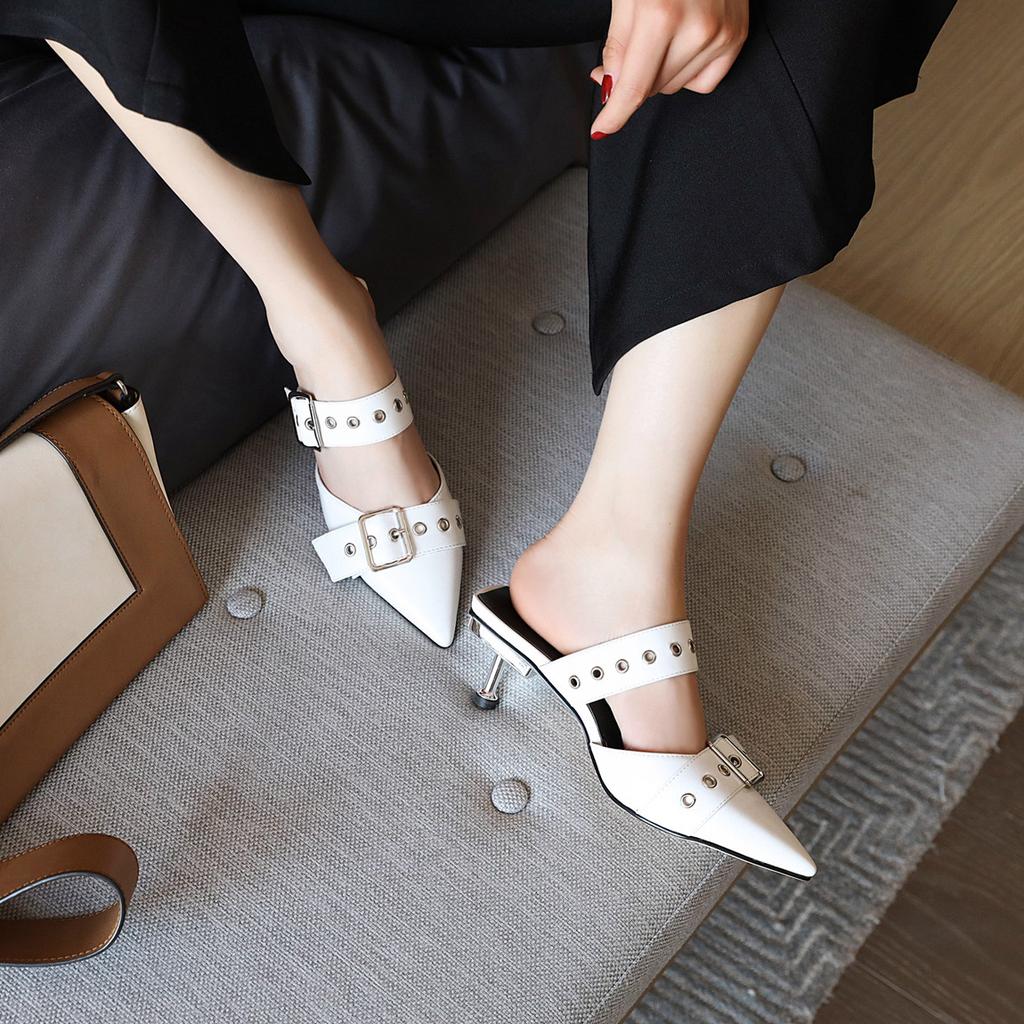 Women's High-heeled Slippers Summer New European and American Style Sexy Small Pointed Thin Heel Large Size Muller Shoes