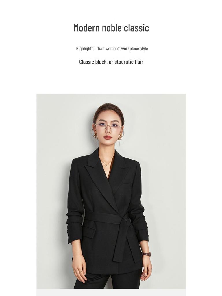 Damen High-End Tencel-Wollanzug mit Micro-Flare-Hose und Gürtel - Perfekt für formelle Kleidung im Frühling/Herbst und professionelle Umgebungen