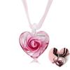 Ladies Fashion Jewerly Romantic Rose  Flowers In Glass Spiral Ribbon Heart Pendant Necklace Inlaid Colored Glass Ribbon Necklace