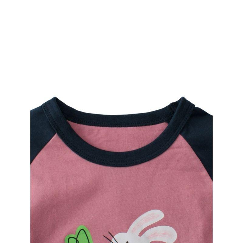 Korean Style Children's Clothing Spring and Autumn Girls' Patchwork Sleeve Raglan Sleeve Rabbit Long-Sleeve T-Shirt Children's Pure Cotton Base Shirt