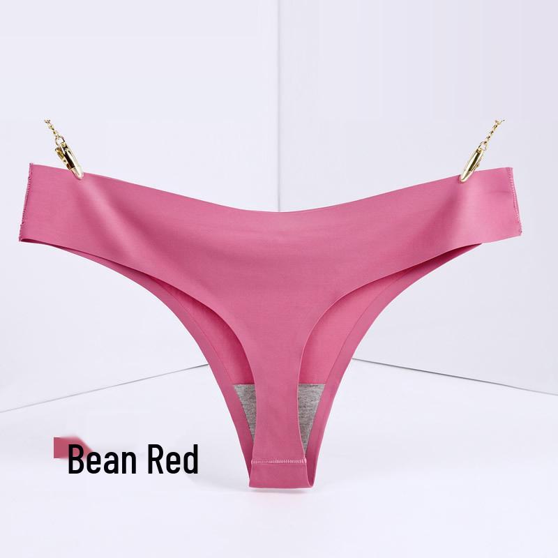 Burgundy Plus Size Low Rise Invisible Ice Silk Quick-Dry Thong Panties for Women