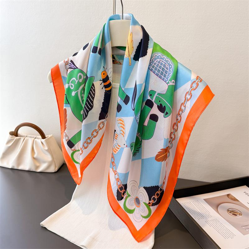 Luxury Floral Printed Square Scarf For Women Imitation Silk Scarves Bandanas Hijab Neckerchief Elegant Shawl Wraps