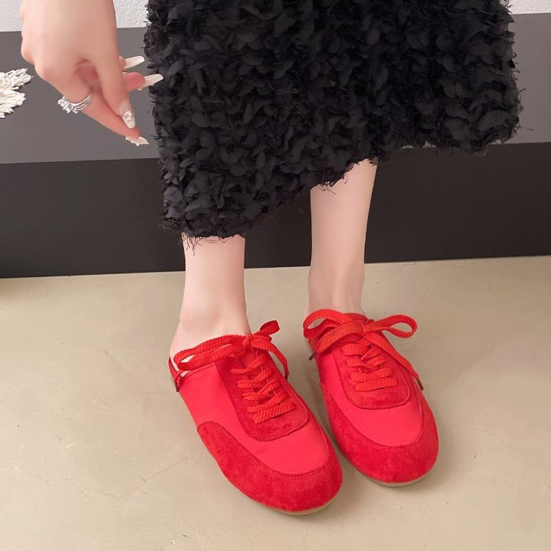 

Модная женская обувь 2025 Закрытый носок Женские тапочки Модные уличные На шнуровке Повседневные Новинка Бестселлер Удобные плоские тапочки Zapatos 39 красный